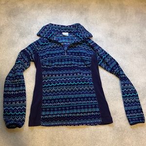 Navy and Teal Striped Columbia Fleece Quarter 1/4 Zip